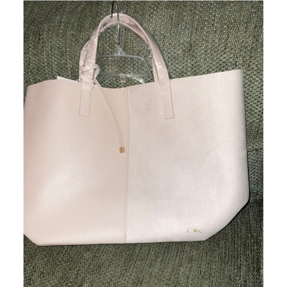 Donna Karan Beige Suede and Faux Leather Tote NEW
